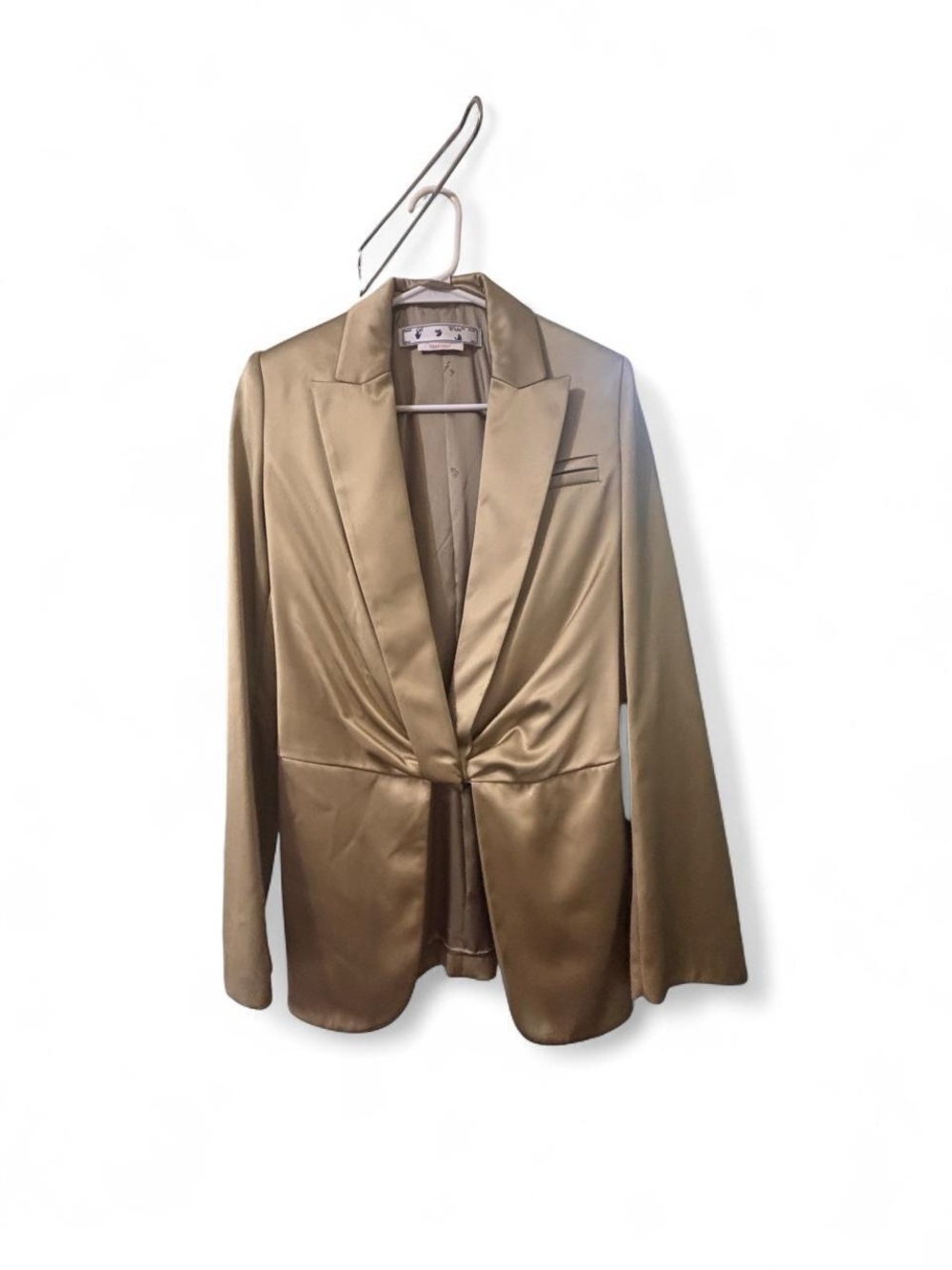 Off-White Satin Knot-Front Blazer in Gold
